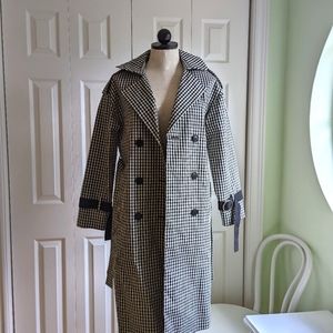 Classic Black and White Checkered Trench Coat